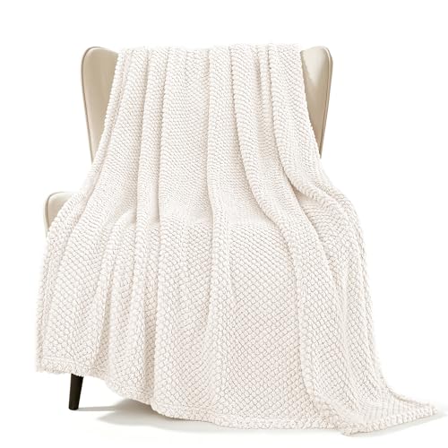 Whale Flotilla Extra Large Fuzzy Fleece Throw Blanket for Couch, 50x70 Inch Fluffy Warm Soft Jacquard Blankets for All Season, Lightweight and Cozy, Ivory