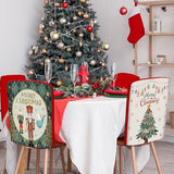 Christmas Chair Covers Set of 6 Green Nutcracker Christmas Tree Chair Back Covers Holiday Dining Chair Slipcovers Protector Kitchen Dining Room Decor Festival Party Decoration