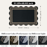 Easy Jute Black Front Door Mat, 2.6x4 Washable Entryway Rug Non Slip Small Kitchen Rug, Farmhouse Low Pile Floor Scalloped Rugs for Bathroom Porch Doorway