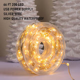 Dazzle Bright Fairy Lights, 66 FT 200 LED USB Power Photo String Lights with Remote, 8 Modes Waterproof Dorm Lights for Home Indoor Party Tree Yard Christmas Decorations (Warm White)