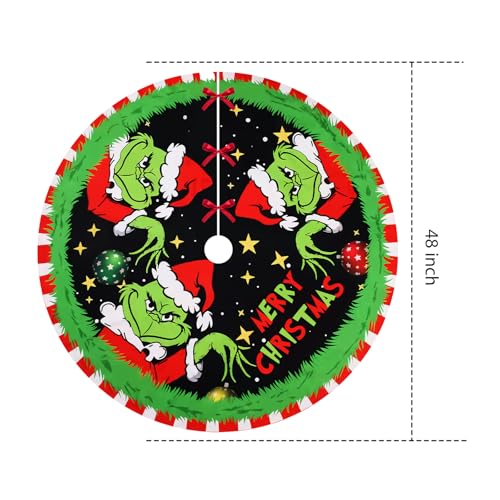 Christmas Tree Skirt Christmas Decorations Soft Red Green Christmas Decor Mat for Xmas Holiday Decorations 48"