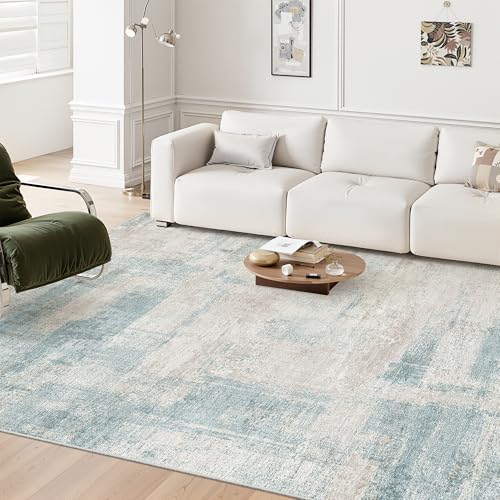 Washable Area Rug 5x7, Modern Abstract Carpet for Bedroom Blue