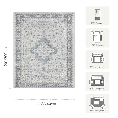 8x10 Area Rugs,Large Rugs for Living Room(Blue)
