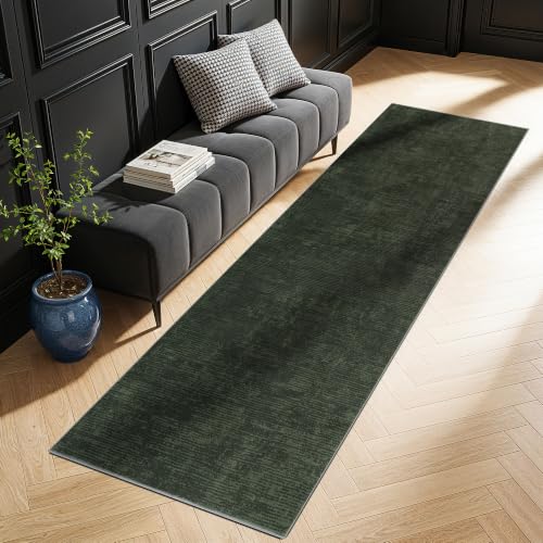 2x6 Washable Runner Rugs, Dark Green Stainproof Non-Slip for Hallway