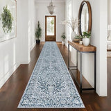 Vintage Washable Runner Rug 2.6x16 Long Hallway Kitchen Rugs Blue