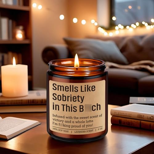 GSPY Smells Like Sobriety Candle - Sobriety Gifts for Women, Men - 2 Year Anniversary, 1 Year Sober Gifts Ideas - Funny Birthday, Sober Celebration, Recovery, Proud of You Present for Her, Him