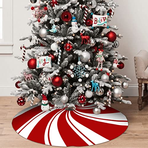 36 Inch Red Swirl Christmas Tree Skirt Sweet Candy Cane Red and White Ornaments Home Party Decoration