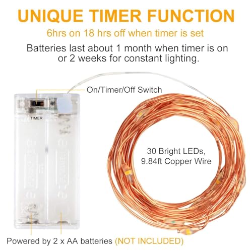 innotree 6 Pack LED Fairy String Lights Battery Operated with Timer, 10Ft 30LEDs Battery Powered Copper Wire Mini Firefly Twinkle Lights for Bedroom, Christmas, Wedding, Party Decoration, Warm White