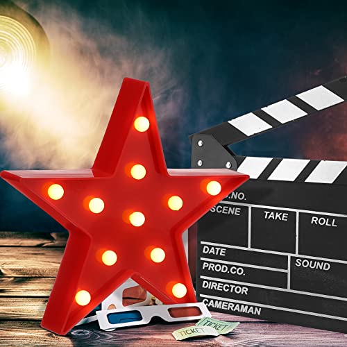 Tuanse 2 Pcs Movie Night Supplies Movie Theater Decor Film Clapper Board Accessory and Marquee Light LED Star Sign Props for Moving Night Decorations Party Supplies