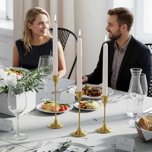 NLBTW Brass Gold Candlestick Holders, Metal Taper Candle Holder, Set of 3