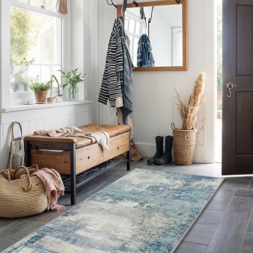 2x6 Abstract Kitchen Rug Runners: Washable Hallway Non Slip Runner Blue