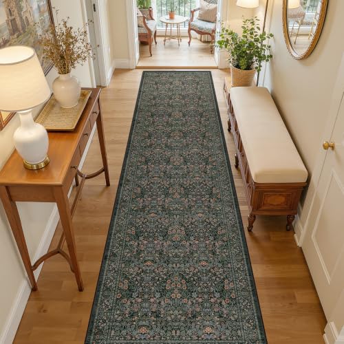 2x8 Runner Rug, Black Rug Floral Rugs for Entryway Kitchen, Black