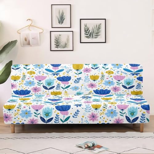 Xoenoiee Futon Sofa Bed Cover Stretch Armless Futon Slipcover Washable Elastic Sofa Couch Covers Home Furniture Protector, Boho Abstract Floral Daisy