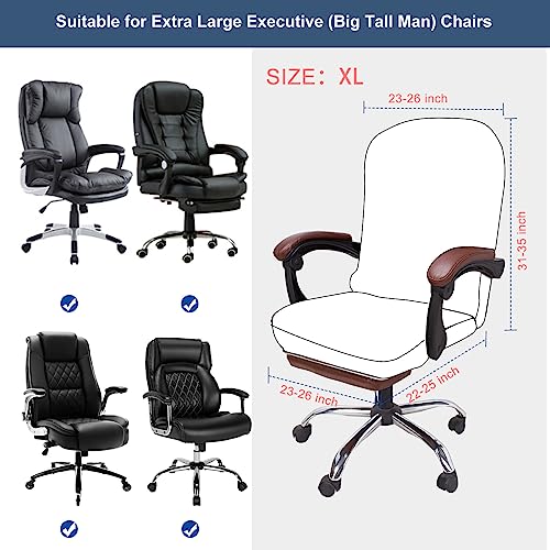 NeColorLife Stretchable Office Chair Cover with Armrest Covers - Zippered High Back Seat Cover for Extra Large Executive Desk Chairs,Big Tall Man (X-Large Size, Black)