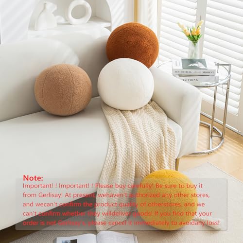 11.8 inch Ball Pillow Nordic Round Throw Pillows Boucle Ball Pillow Sphere Shaped Pillow Round Decorative Pillow for Couch, Sofa, Bedroom (Cream White, 11.8 inch)