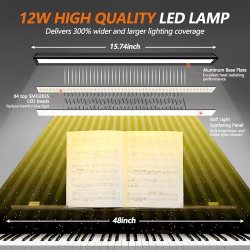 Piano Light, Upgraded LED Piano Lamp for Grand/Upright & Digital Pianos, Music Stand Lamp with Adjustable Gooseneck, Auto-Off Timer, 5 Color Modes Dimmable & USB Charging Port Eye-Care Desk Light