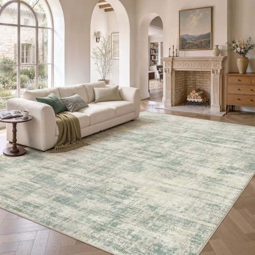 8x10 Area Rug for Living Room Washable Abstract Sage Green Carpet