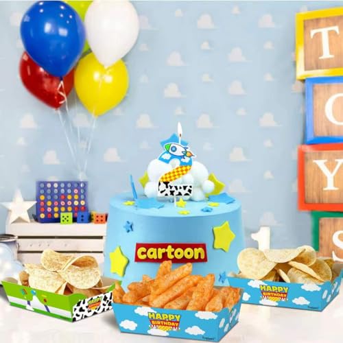 Cartoon Story Birthday Candles Blue Sky White Clouds Small Rocket Candle Holder Cartoon Themed Birthday Party Supplies (No.2)