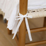 Farmhouse Ruffled Lace Chair Cover Set (1 Back Cover + 1 Seat Cover), White Dining Chair Protector with Lace Trim for Kitchen, Wedding Decor (18 Inch)