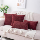 HWY 50 Throw Pillow Covers 18x18 Inch Soft Chenille Burgundy Red Pack of 2