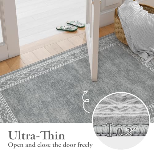Lahome Modern Bordered Kitchen Runner Rugs Non Skid Washable, 2x6 Runners for Hallways Non Slip Ultra-Thin Hallway Rug, No Shedding Soft Carpet for Entryway Laundry Room Bedroom (2x6ft,Grey)