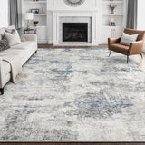 DMOYEST 8x10 Area Rug for Living Room, Washable & Non Slip Large Indoor Carpet, Kid & Pet Friendly Soft Thin Low Pile Abstract Rug for Bedroom and Office - Grey Blue