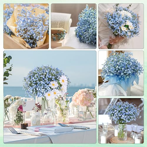 Yastouay Babys Breath Artificial Flowers, 30 Pcs Blue Baby Breath Flowers Artificial Bulk, Real Touch Fake Babys Breath Gypsophila for Wedding Party Bouquet Floral Arrangement Home Decor