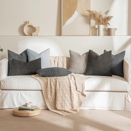 MIULEE Textured Boucle Lumbar Pillow Cover for Bed 12x20 Dark Blue