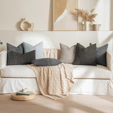 MIULEE Textured Boucle Lumbar Pillow Cover for Bed 12x20 Dark Blue