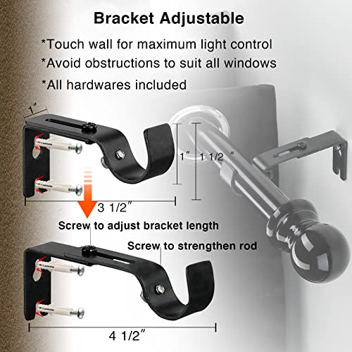 Black Curtain Rod - 1 Inch Curtain Rods for Windows 26 to 40 Inch - Heavy Duty Small Window Curtains Rod and Bracket Set with Treatment Hardware for Drapes Bedroom Door
