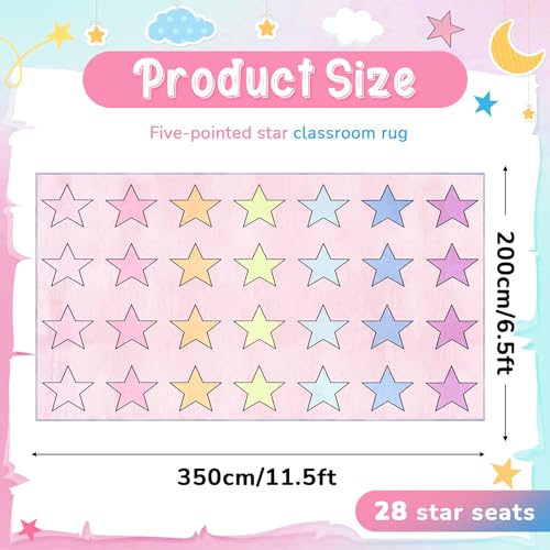 Moucuny Pastel Classroom Rug 6.5 x 11.5 ft Kids Carpet with Non-Slip Backing Class Decor Seating Rug Elementary Classroom Floor Mat for Teaching Playroom Children's Room (Pink)