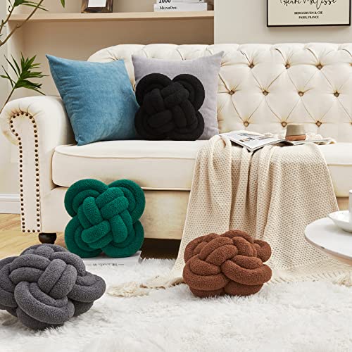 Knot Pillow, 12" Soft Decorative Throw Pillows for Couch Bed, Gray Pink Knotted Plush Throw Pillow Handmade Square Cushion Home Decor Pillows (Dark Brown, 12 Inches X12 Inches)
