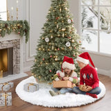 60 Inch Large Christmas Tree Skirt Faux Fur Snow White Plush Tree Mat Base Cover for Merry Christmas Party Holiday Home Indoor Xmas Tree Decorations