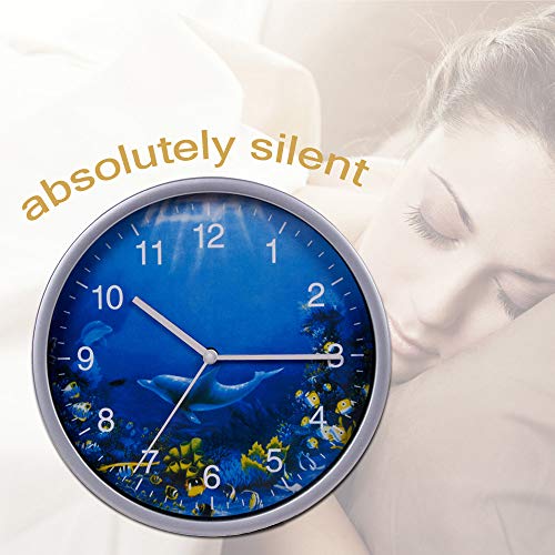 Dolphins Wall Clock 8 Inch Silent Non-Ticking Battery Operated Ocean Clock Easy to Read