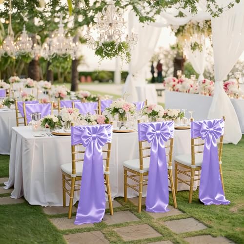 120 PCS Lavender Purple 7x108 Inch Satin Chair Sashes Bows Universal Chair Cover Wedding Birthday Party Celebration Hotel Event Decorations Universal Decorative Strap