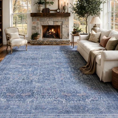 JOLLYVOGUE 9x12 Area Rugs for Living Room, Vintage Washable Rug, Blue
