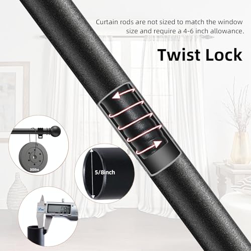 Curtain Rods for Windows 28-44 inch, 5/8 inch Black Curtain Rod Set, Splicing Heavy Duty Rod with Brackets, Decorative Curtain Rod for Bedroom, Living Room, Kitchen, Outdoor, Patio