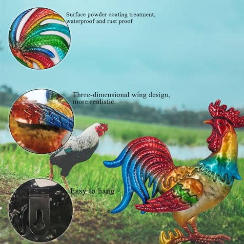 Tuokiuhn Rooster Metal Wall Art Decor Rooster Kitchen Decor Chicken Decor Living Room Bedroom Farmhouse Cabin Country Hanging Decorations Outdoor Garden Fence Art.