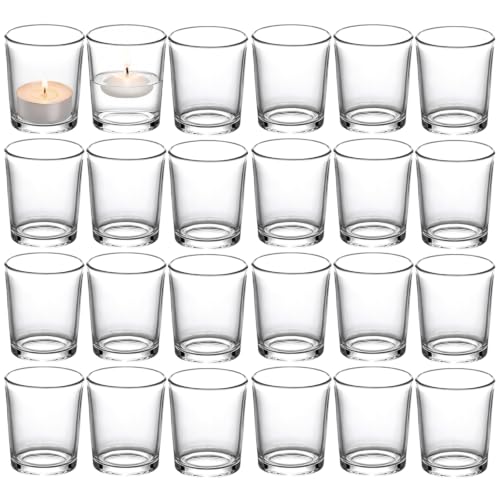Letine 24-Pack Votive Candle Holders, Clear Glass Tea Light Holders Bulk