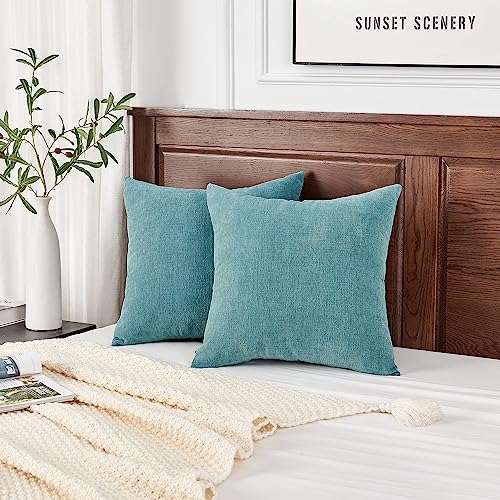 GAWAMAY Decorative Square Throw Pillow Covers 22"x22" Inch Set of 2, Super Soft Chenille Pillows Farmhouse Fall Pillowcase for Living Room Bedroom Sofa Couch Cushion Cover Smoke Blue 55x55cm