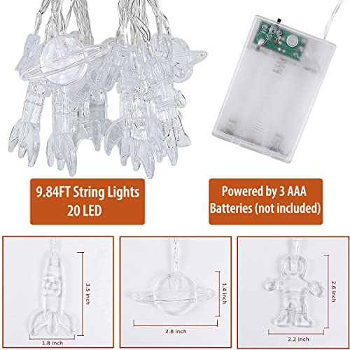 Fielegen 20 LED Children's Room LED String Light Astronaut Spaceship Rocket Outer Space Room Decor Holiday Party Lights for Kids Bedroom Decor, Children Birthday Party Holidays Wall Decorations