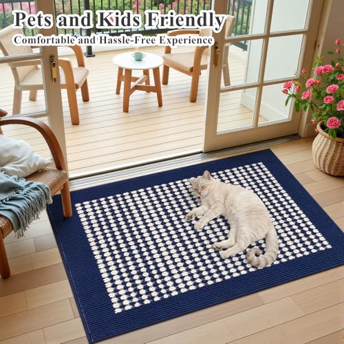 Indoor Door Mat 2x3ft, Absorbent Muddy Mats for Dogs, Low-Profile Entrance Welcome Mat with Non-Slip Rubber Backing, Washable Runner Carpet for Hallway,Entryway,Kitchen(Navy)