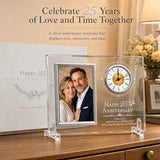 25th Wedding Anniversary Quartz Clock | silver Anniversary Decorative Gift for Parents Couples Him or Her (Battery Not Included)