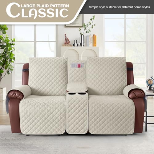 KinCam 100% Waterproof Recliner Loveseat Cover with Console X1, Recliner Couch Covers X1, Recliner Chair Covers X1(Ivory)