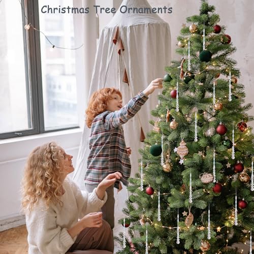 12pcs Crystal Icicle Christmas Tree Ornaments, Glass Beads Hanging Chandelier Pendants for Christmas Party Wedding Winter Decorations (Crystal AB)
