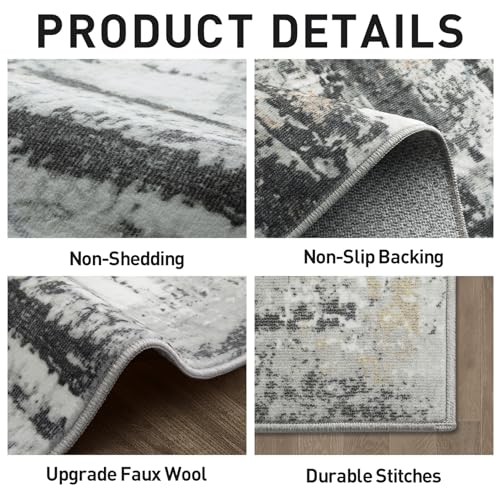 8x10 Area Rugs Washable Rug: Large Modern Abstract Living Room Rug Soft Anti-Skid Thin Carpet Indoor Floor Non-Shedding Carpets for Bedroom Dining Farmhouse Nursery Home Office Black Grey Gold