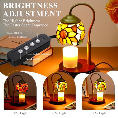 Candle Warmer Lamp - Electric Candle Lamps Timer Dimmer, Sunflower Tiffany Style Stained Glass Candle Warming Lamp Compatible with Jar Candles Valentine Birthday Gifts for Mom Friend Wax Melt Warmer