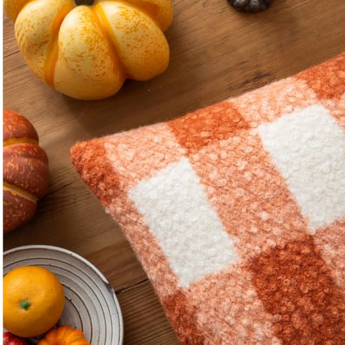 Plaid Fall Throw Pillow Covers Orange Write 12x20 Inch Set of 2