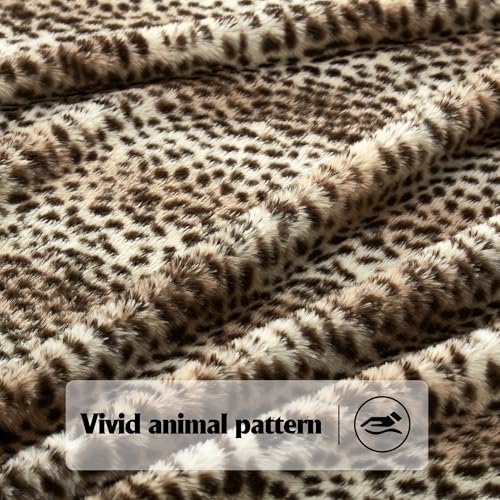 DREAMNINE Luxury Brown Cheetah Print Faux Rabbit Fur Blanket for Couch 50" x 60",Decorative Soft Thick Fluffy Leopard Furry Blankets, Warm Blankets for Winter,Animal Print Cozy Chic Fuzzy Lap Blanket