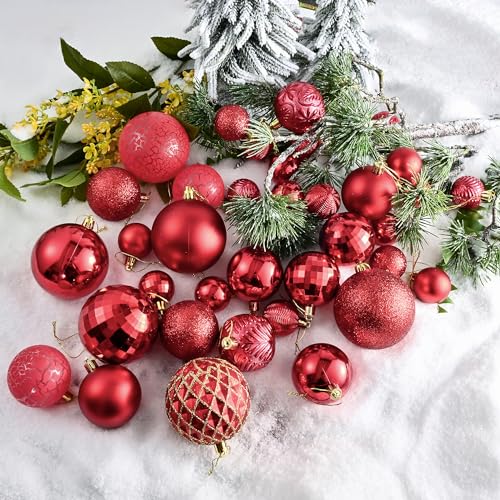 LANGXUN 36pcs Red Christmas Tree Decorations Balls, Bolas De Navidad, 2025 Christmas Decor, Indoor Outdoor Shatterproof Christmas Ornaments, Xmars Party Wedding Suppiles